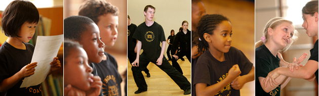 Students acting, singing and dancing as part of their three hour, three disciplines, three terms a year approach to the performing arts. StageCoach teaches skills for life.